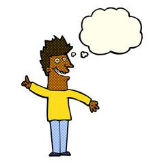 cartoon happy man with thought bubble