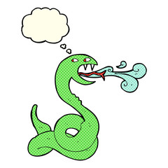 cartoon hissing snake with thought bubble