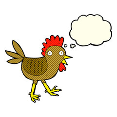 funny cartoon chicken with thought bubble