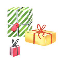 Colorful gift boxes on white background