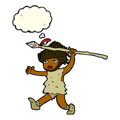Naklejka premium cartoon caveman with thought bubble