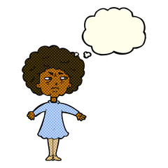 cartoon bitter old woman with thought bubble