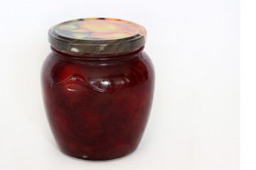 Apple jam jar on white background