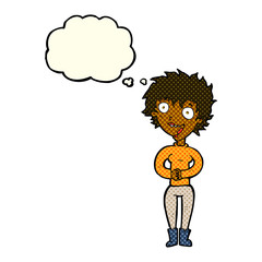 cartoon crazy excited woman with thought bubble