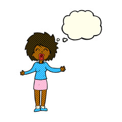cartoon loud woman with thought bubble