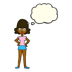 cartoon surprised woman with thought bubble