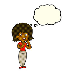 cartoon shocked woman with thought bubble