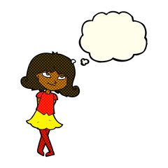 cartoon clever girl with thought bubble