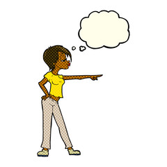 cartoon woman pointing with thought bubble