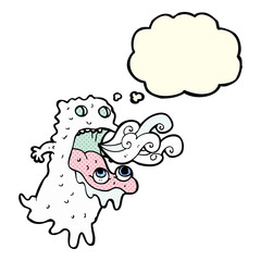 cartoon gross ghost with thought bubble