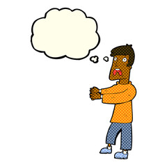 cartoon terrified man with thought bubble