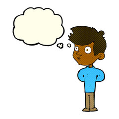 cartoon boy staring with thought bubble