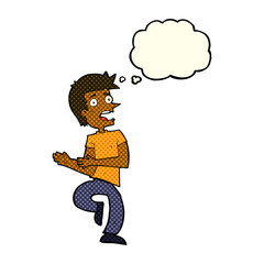 cartoon stressed out man with thought bubble