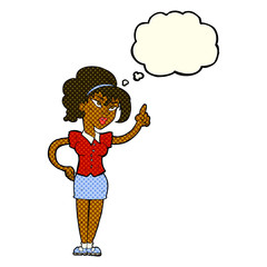 cartoon woman with idea with thought bubble