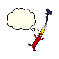 cartoon pen character with thought bubble