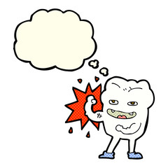 cartoon strong healthy tooth with thought bubble