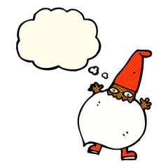 cartoon tiny santa with thought bubble