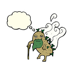 cartoon old potato with thought bubble