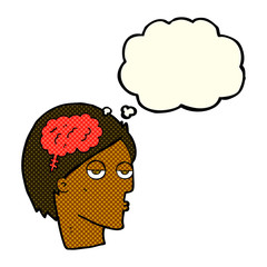 cartoon head with brain symbol with thought bubble