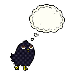 funny cartoon bird with thought bubble