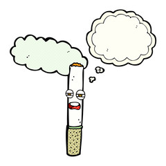 cartoon happy cigarette with thought bubble