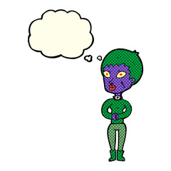 cartoon zombie girl with thought bubble