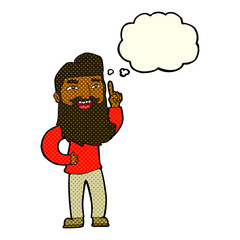 Obraz na płótnie Canvas cartoon happy bearded man with idea with thought bubble