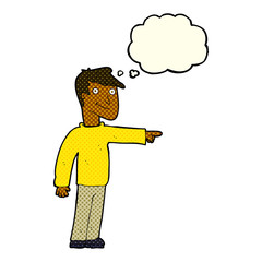 cartoon man pointing with thought bubble