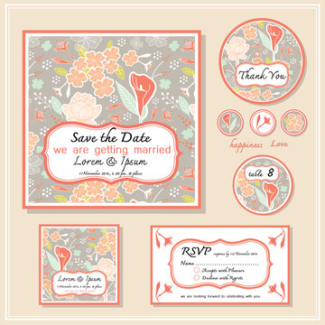 Save the date card wedding invitation set design