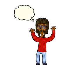 Obraz na płótnie Canvas cartoon hippie man waving arms with thought bubble