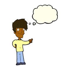 cartoon man pointing with thought bubble