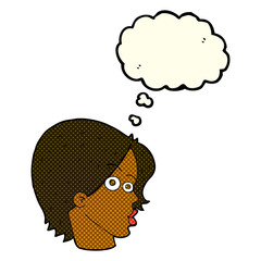 cartoon female face with thought bubble