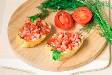 Tasty appetizer crostini (crostino)