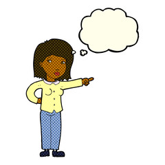 cartoon woman pointing with thought bubble