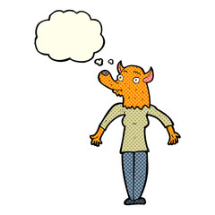 cartoon fox woman with thought bubble
