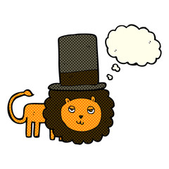 cartoon lion in top hat with thought bubble