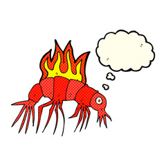 cartoon hot shrimp with thought bubble