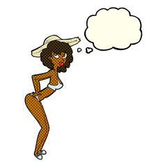 cartoon pin-up beach girl with thought bubble