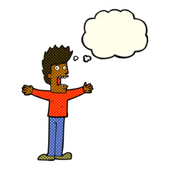 cartoon terrified man with thought bubble