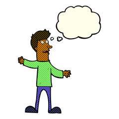cartoon surprised man with thought bubble
