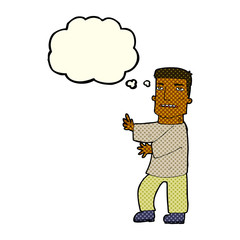 cartoon man gesturing with thought bubble
