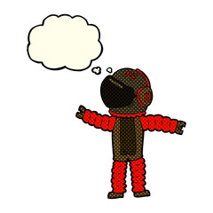 cartoon astronaut reaching with thought bubble