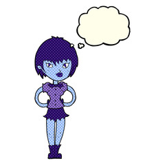 cartoon pretty vampire girl with thought bubble