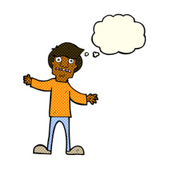 cartoon surprised man with thought bubble