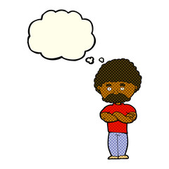 cartoon dad with folded arms with thought bubble