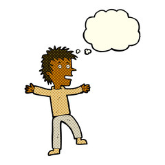 cartoon happy man with thought bubble