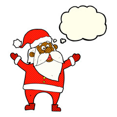 cartoon santa claus with thought bubble