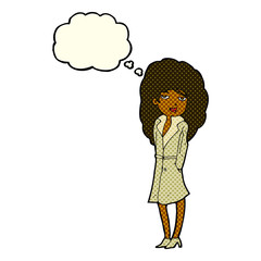 cartoon female spy with thought bubble