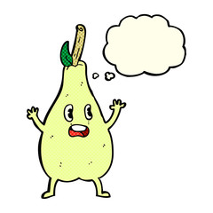 cartoon frightened pear with thought bubble
