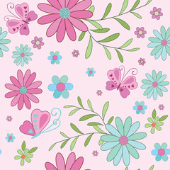 Seamless floral flower and butterfly